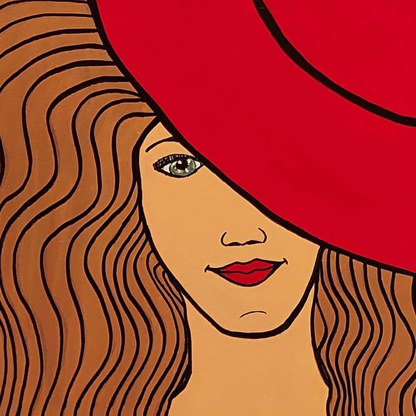 canvas-face Graphical painting of girl behind hat on canvas